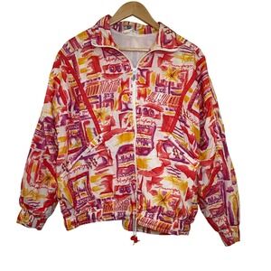 Prince Retro Windbreaker Jacket Women M Multicolor EUC  Vintage Abstract Zip